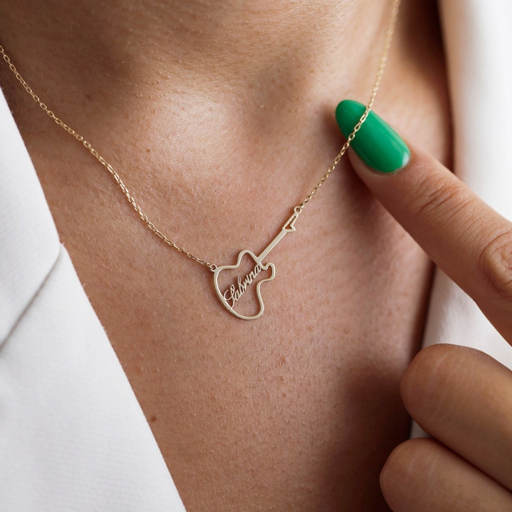 Musical Instrument With Name - Collier personnalisé avec symbole de guitare,