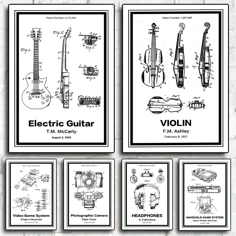 Musical Instrument Video - Affiches sur toile de brevets d'instruments