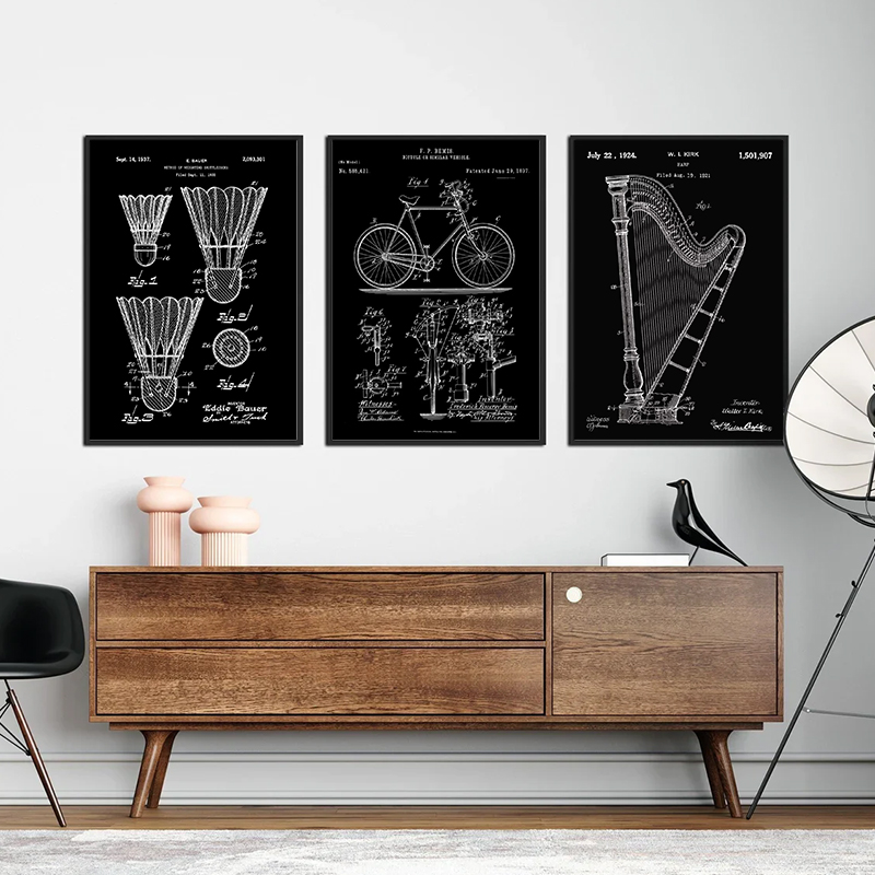 Affiche brevetée noir et blanc - Musical Instrument In Drawing avis et prix